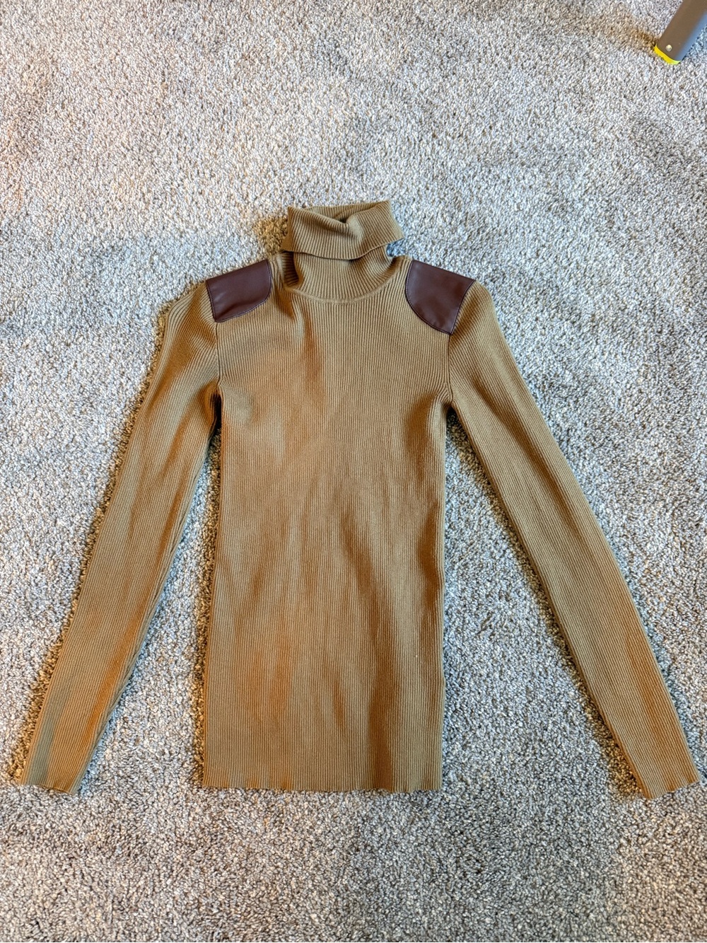 Ralph Lauren Camel Turtleneck Sweater with Brown Shoulder Patches - Picture 2 of 5